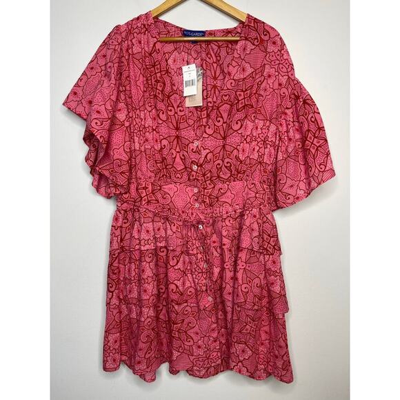 NWT Ro’s Garden Hunan Floral Mini Dress Size M Pink Flutter Sleeve V Neck - Picture 10 of 13